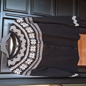 Talbots Black and White Fair Isle Cardigan NWT L